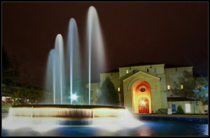 Spring fountain @Stanford, by night